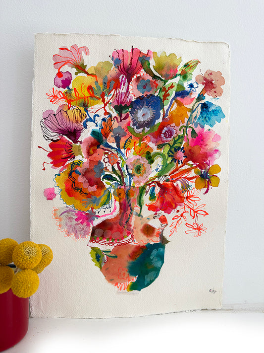 TURQUOISE VASE COLLAGE ORIGINAL