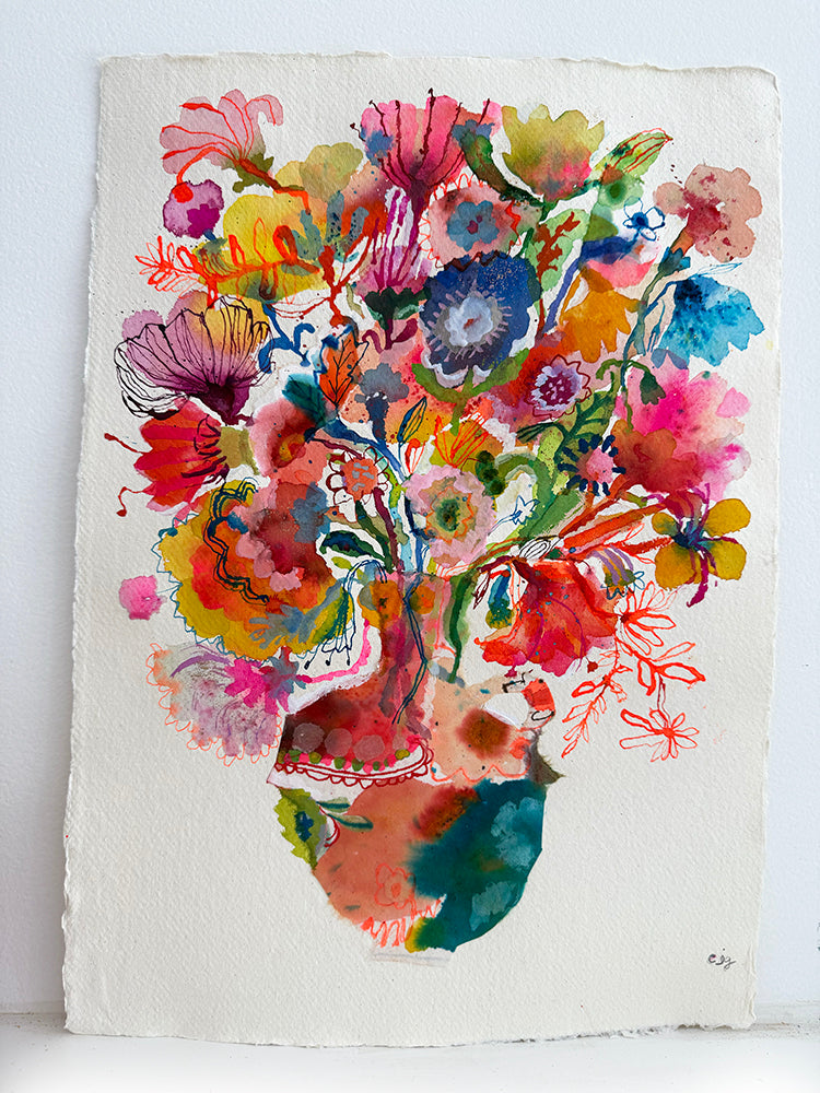 TURQUOISE VASE COLLAGE ORIGINAL