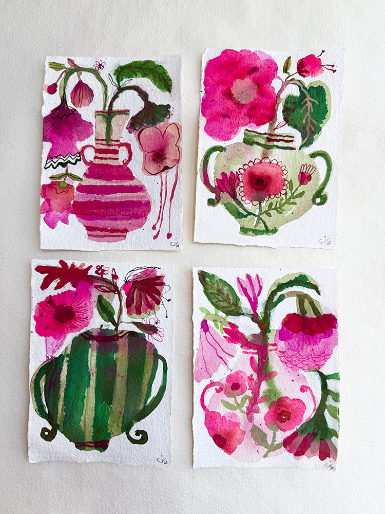 PINK & GREEN set of 4 ORIGINALS