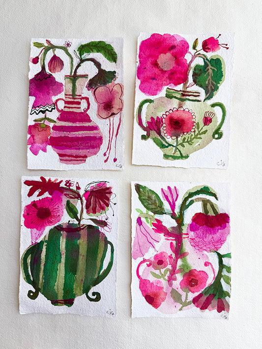 PINK & GREEN set of 4 ORIGINALS