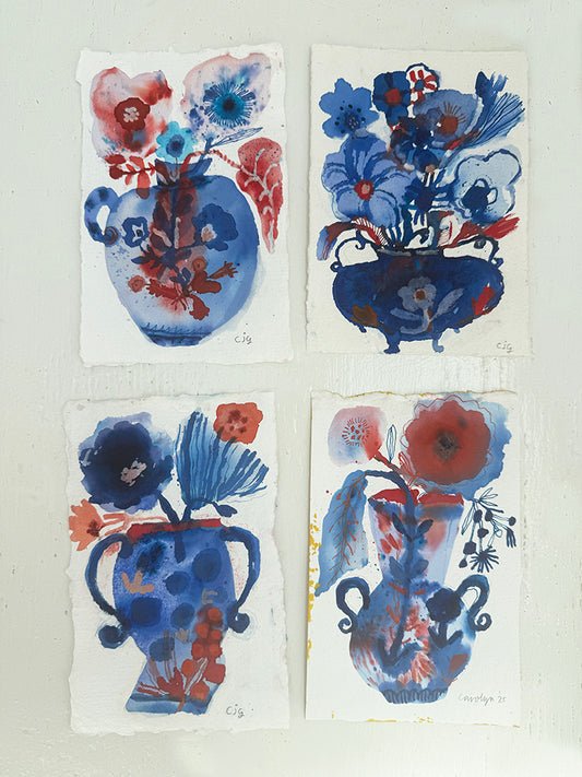 BLUE AND RED set of 4 ORIGINALS