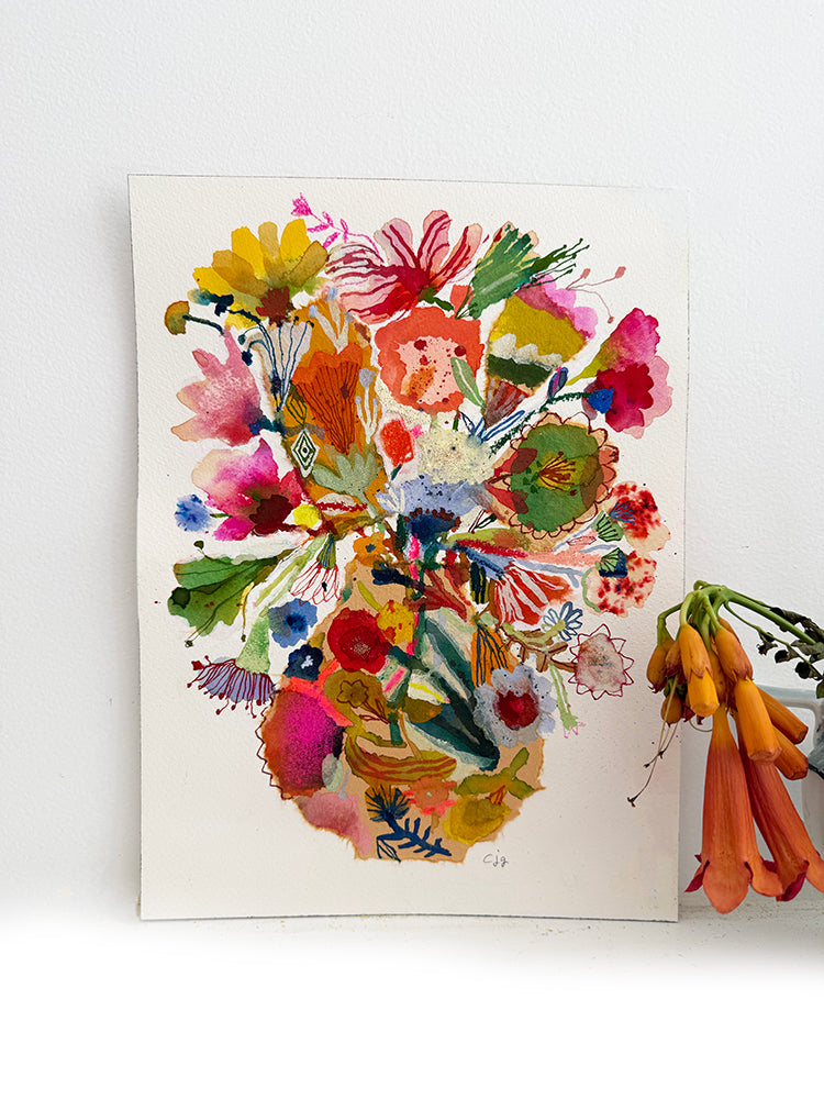 COLLAGE WITH TRUMPET VINE ORIGINAL