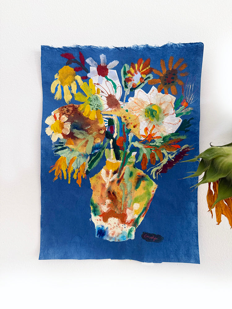 SUNFLOWERS ON BLUE ORIGINAL