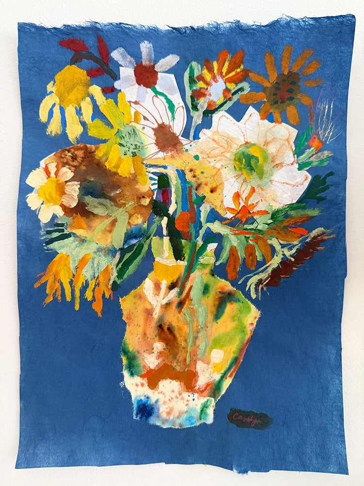 SUNFLOWERS ON BLUE ORIGINAL