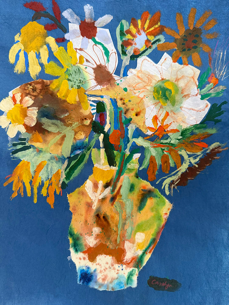 SUNFLOWERS ON BLUE ORIGINAL