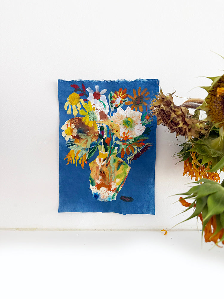 SUNFLOWERS ON BLUE ORIGINAL