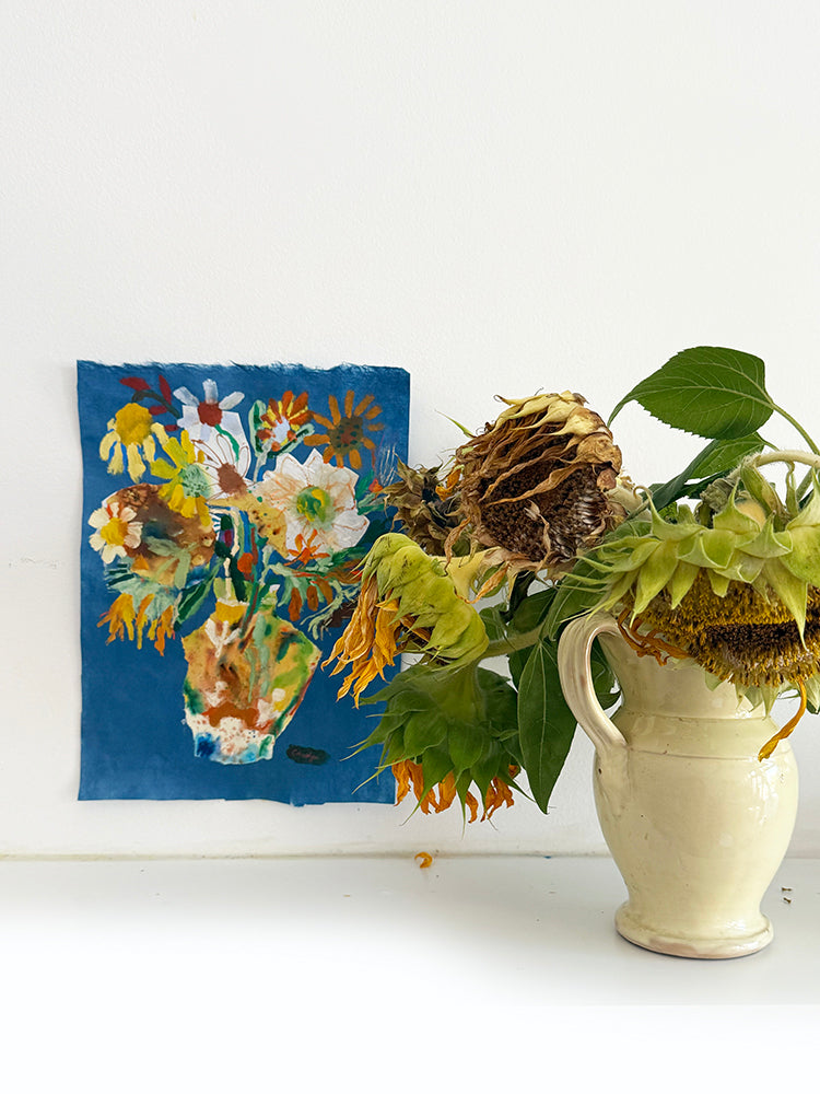 SUNFLOWERS ON BLUE ORIGINAL