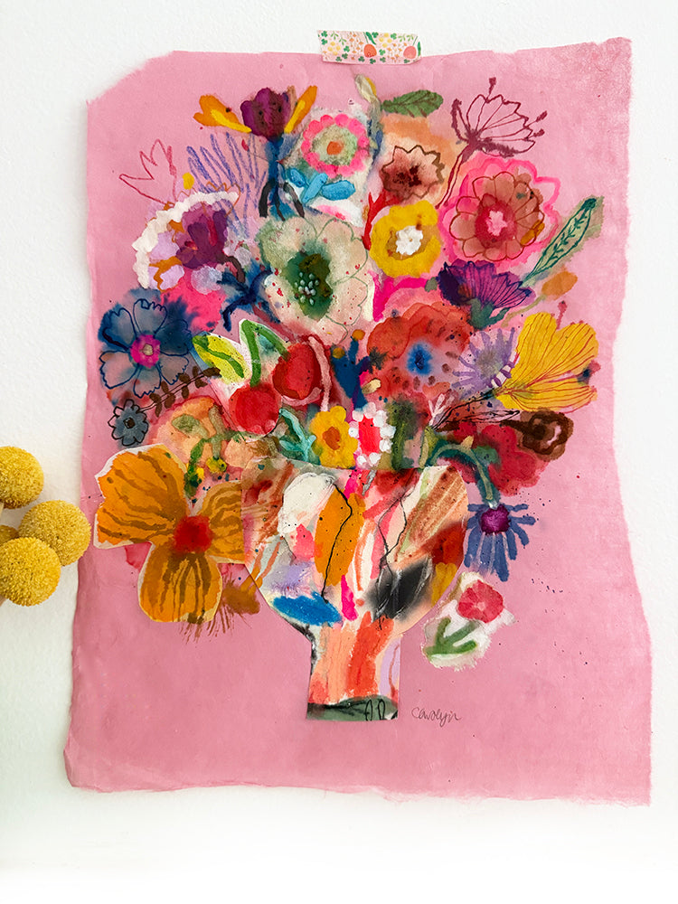 CHERRY + FLOWERS COLLAGE ORIGINAL
