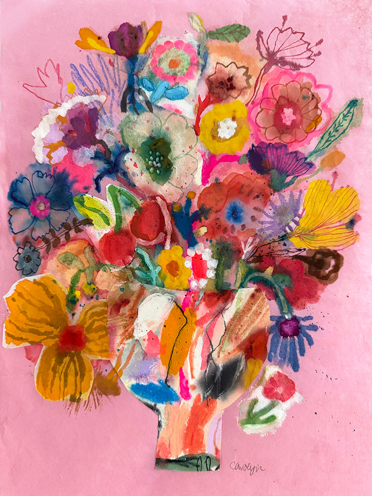CHERRY + FLOWERS COLLAGE ORIGINAL