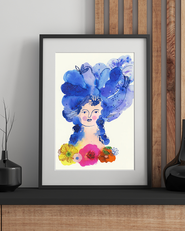Pompadour in blue print