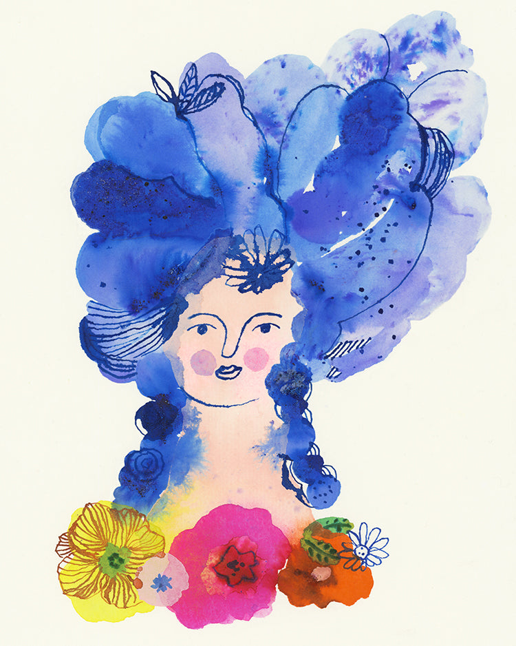 Pompadour in blue print